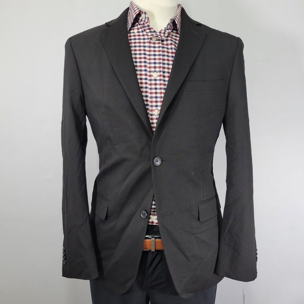 Alfani Men's Sport Coat Blazer Two Button Black Polyester Blend Size 38R SLIM